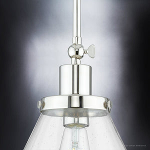 A Unique UHP4001 Traditional Pendant lighting fixture with a clear glass shade.