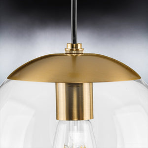An UHP4011 Minimalist Pendant 8.75''H x 8''W, Brushed Bronze Finish, Canton Collection pendant light with a clear glass shade - a unique and gorgeous lamp