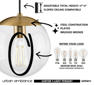 A gorgeous lighting fixture, the Urban Ambiance UHP4011 Minimalist Pendant 8.75''H x 8''W, Brushed Bronze Finish, Canton Collection, with instructions
