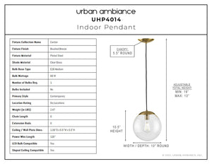 A unique diagram showing the dimensions of a gorgeous Canton Collection indoor pendant light.