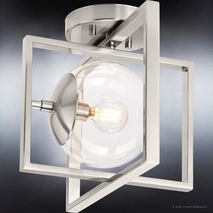 A beautiful Urban Ambiance UHP4019 Minimalist Ceiling Light 9.75''H x 12''W, Brushed Nickel Finish, Canton Collection with a clear glass bulb.