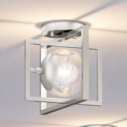 A unique Urban Ambiance UHP4019 Minimalist Ceiling Light 9.75''H x 12''W, Brushed Nickel Finish, Canton Collection with a square glass shade.