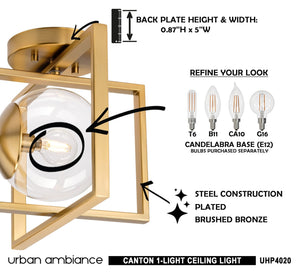 A beautiful lighting fixture from Urban Ambiance, the UHP4020 Minimalist Ceiling Light features a brushed bronze finish and belongs to the Canton Collection with a touch of luxury in its gold accents.