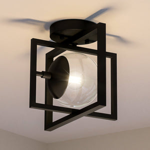 An UHP4021 Minimalist Ceiling Light 9.75''H x 12''W, Midnight Black Finish, Singleton Collection with a glass shade by Urban Ambiance.