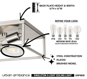 A diagram showing how to install the beautiful and luxurious UHP4030 Modern Ceiling Light 4.5''H x 12''W, Brushed Nickel Finish, Singleton Collection by Urban Ambiance