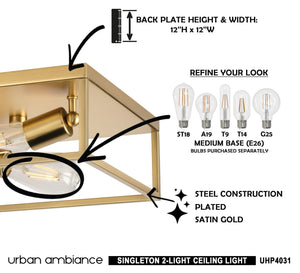 An image of a luxury lighting fixture, the Urban Ambiance UHP4031 Modern Ceiling Light 4.5''H x 12''W, Satin Gold Finish, Singleton Collection