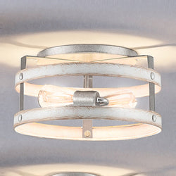 A unique UHP4040 Farmhouse Ceiling Light 6.5''H x 14.375''W, Galvanized Steel Finish, Adelaide Collection by Urban Ambiance featuring two light bulbs in