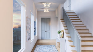 An image of a hallway with the UHP4040 Farmhouse Ceiling Light, Galvanized Steel Finish, Adelaide Collection by Urban Ambiance.