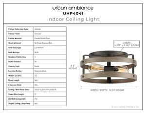 A diagram showcasing the unique dimensions of an Urban Ambiance UHP4041 Farmhouse Ceiling Light.