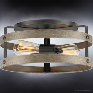 A unique UHP4041 Farmhouse Ceiling Light 6.5''H x 14.375''W, Charcoal Finish, Adelaide Collection by Urban Ambiance; a beautiful two