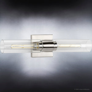 A luxury lighting fixture from the Tustin Collection with a brushed nickel finish and clear glass tube.
