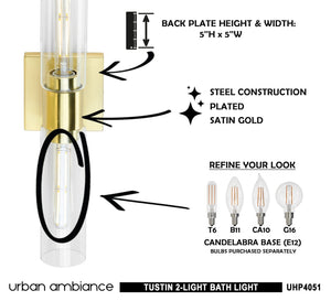 A diagram showing how to build a luxury lighting fixture, the UHP4051 Cosmopolitan Bath Light 5''H x 20.375''W.