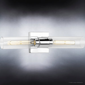 A unique and luxury lighting fixture, the UHP4052 Cosmopolitan Bath Light 5''H x 20.375''W from the Tustin Collection by Urban Ambiance features a clear