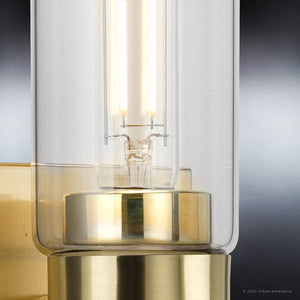 A beautiful UHP4055 Cosmopolitan Wall Sconce 12.625''H x 5''W, Satin Gold Finish from the Tustin Collection by Urban Ambiance is a