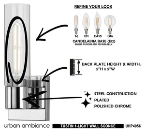Urban Ambiance UHP4056 Cosmopolitan Wall Sconce 12.625''H x 5''W, Polished Chrome Finish, Tustin Collection - Lighting fixture.