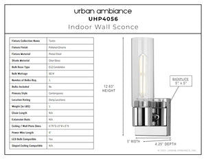 Urban Ambiance's UHP4056 Cosmopolitan Wall Sconce 12.625''H x 5''W, Polished Chrome Finish from their Tustin Collection is a unique and