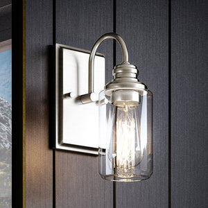 A unique UHP4060 Vintage Wall Sconce 9.875''H x 4.5''W with a glass jar, providing luxury lighting.

Keywords used: unique, lighting fixture