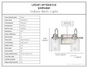 An image of a beautiful lighting fixture, Urban Ambiance UHP4061 Vintage Bath Light 9.875''H x 14.625''W in Brushed Nickel Finish, from the Hed