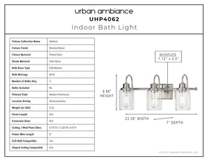 A unique lighting fixture, an UHP4062 Vintage Bath Light 9.875''H x 23.375''W in Brushed Nickel Finish from the Hedland Collection by Urban