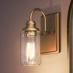 A beautiful and unique UHP4065 Vintage Wall Sconce with a glass jar, Olde Brass Finish, Hedland Collection by Urban Ambiance.