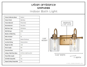 A unique and gorgeous UHP4066 Vintage Bath Light with an Olde Brass Finish from the luxurious Hedland Collection by Urban Ambiance.