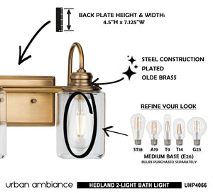 A beautiful bathroom with a UHP4066 Vintage Bath Light 9.875''H x 14.625''W light fixture and instructions from Urban Ambiance.