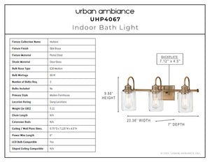 A unique UHP4067 Vintage Bath Light 9.875''H x 23.375''W, Olde Brass Finish from the Hedland Collection by Urban Ambiance, with