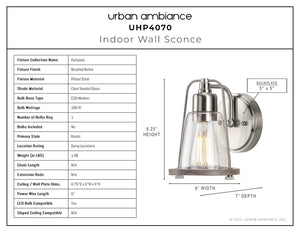 A unique and gorgeous Lighting Fixture- the UHP4070 Coastal Wall Sconce 8.25''H x 6''W, Brushed Nickel Finish, Kempsey Collection by