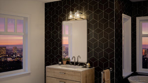 An Urban Ambiance UHP4071 Coastal Bath Light 8.25''H x 15''W, Brushed Nickel Finish, Kempsey Collection creating a gorgeous and luxurious ambiance in a bathroom
