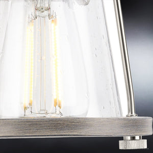 A Unique Lighting Fixture from the Kempsey Collection: Urban Ambiance UHP4071 Coastal Bath Light with a gorgeous glass shade and metal frame in Brushed Nickel Finish, measuring 8.25''
