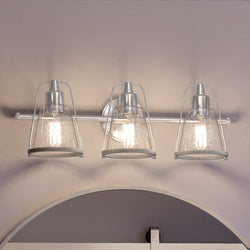 Beautiful lighting fixture with a brushed nickel finish, Kempsey Collection bathroom lamp made by Urban Ambiance.