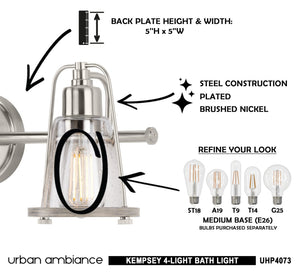 Urban Ambiance UHP4073 Coastal Bath Light, Brushed Nickel Finish, Kempsey Collection wall light with a beautiful and unique design.