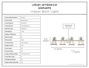 A unique lighting fixture, the UHP4073 Coastal Bath Light 8.25''H x 33''W features a brushed nickel finish and belongs to the Kempsey Collection by Urban Ambiance