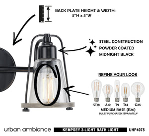 The beautiful Kempsey Collection wall sconce features a luxury Midnight Black finish.