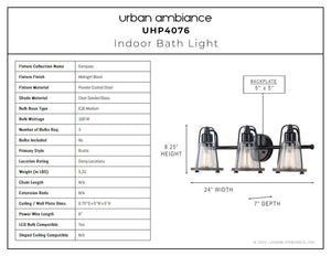 A diagram showing the unique dimensions of a luxury lighting fixture, the Urban Ambiance UHP4076 Coastal Bath Light.