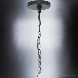 A luxurious lighting fixture, the UHP4080 Traditional Chandelier from the Warwick Collection by Urban Ambiance features a Midnight Black Finish and a chain hanging.
