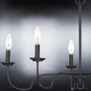 A unique lighting fixture, the UHP4080 Traditional Chandelier 18''H x 30.125''W in Midnight Black Finish from the Warwick Collection by Urban Ambiance, showcases