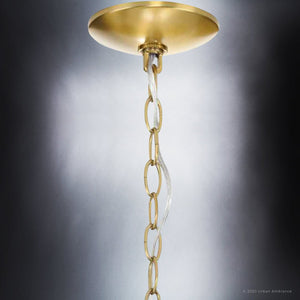 An UHP4090 New Traditional Chandelier 21.125''H x 21.625''W, Brushed Bronze Finish, Aurora Collection pendant light with a chain hanging from it that is