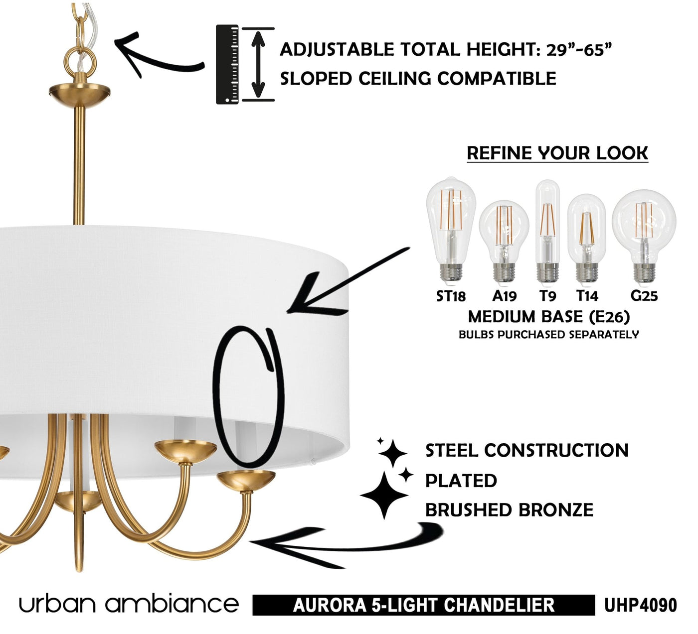 UEX2352 Luxe Industrial Chandelier 39''H x 36''W, Charcoal & Olde Brass  Finish, Elwood Collection