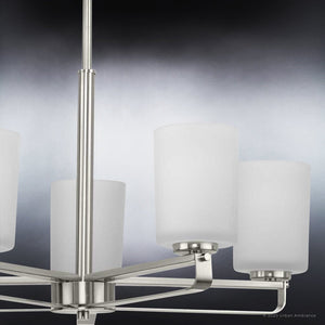 Four UHP4100 Modern Chandelier 18.625''H x 24''W, Brushed Nickel Finish, Broome Collection with frosted glass shades by Urban Ambiance - a unique