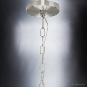 A beautiful UHP4100 Modern Chandelier 18.625''H x 24''W, Brushed Nickel Finish, Broome Collection from Urban Ambiance with a chain hanging from