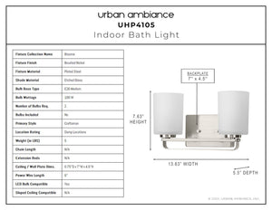 A diagram showcasing the installation of the stunning UHP4105 Modern Bath Light 7.625''H x 13.625''W, Brushed Nickel Finish, Broome Collection by Urban Amb