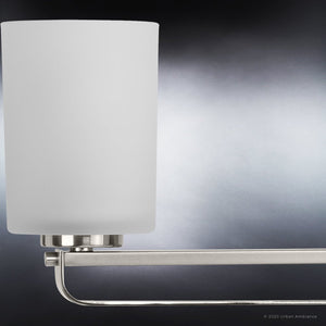 A luxury lighting fixture, the UHP4107 Modern Bath Light features a brushed nickel finish and a white shade.