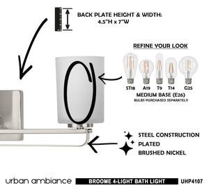 A diagram showing how to install the unique UHP4107 Modern Bath Light 7.625''H x 32.5''W lighting fixture in a bathroom by Urban Ambiance.