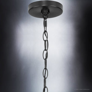 A unique lighting fixture, the UHP4108 Modern Chandelier by Urban Ambiance features a Midnight Black Finish and is part of the Broome Collection pendant light.