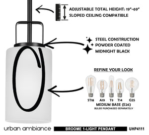 A diagram showing how to install a luxury light fixture from the Broome Collection by Urban Ambiance.