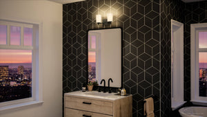 An Urban Ambiance UHP4113 Modern Bath Light 7.625''H x 13.625''W, Midnight Black Finish, Broome Collection gorgeous black and white bathroom with a view