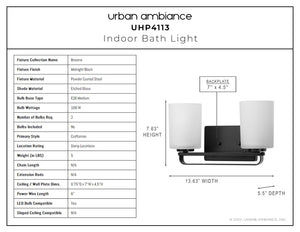 A diagram displaying the dimensions of a luxurious Urban Ambiance UHP4113 Modern Bath Light in Midnight Black Finish.