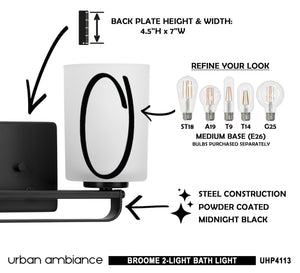 Urban Ambiance - UHP4113 Modern Bath Light 7.625''H x 13.625''W, Midnight Black Finish, Broome Collection - luxury lighting fixture.