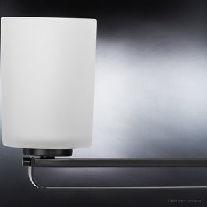 A UHP4115 Modern Bath Lighting Fixture 7.625''H x 32.5''W, Midnight Black Finish, Broome Collection by Urban Ambiance with a white shade and a